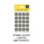 MAYSPIES MS019 COLOUR DOT LABEL / 5 SHEETS/PKT / 100PCS / ROUND 19MM SILVER